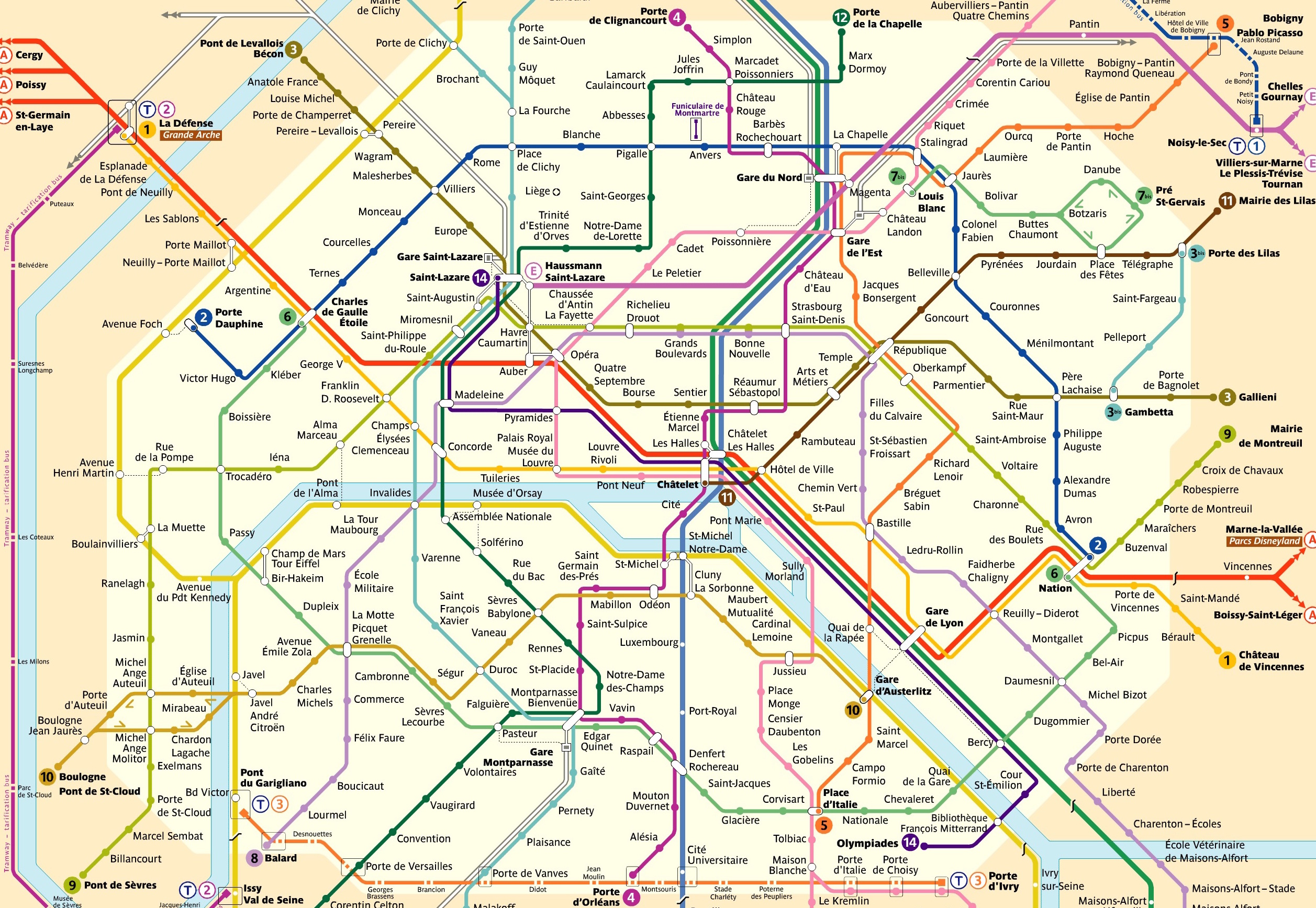 Le réseau métropolitain de Paris est composé de 16 lignes, 302 stations nominales et a 219,9 kilomètres de longueur.