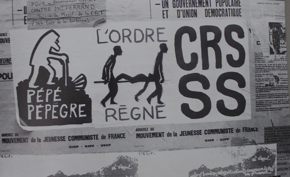 CRS-SS est un slogan apparu dès 1947 pendant la grève des mineurs, devenu l’un des symboles de mai 68. © Philippe Gras